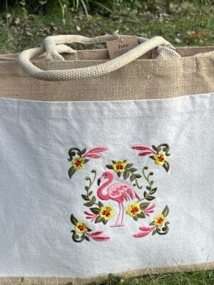 Flamingo Frame Jute Bag - Large
