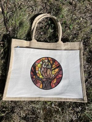 Stained Glass Owl Jute Bag - Large