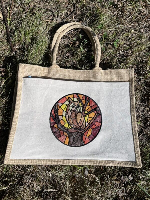 Stained Glass Owl Jute Bag - Large